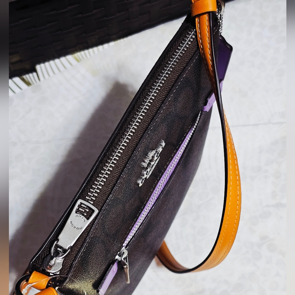 Coach CL671 Mini Rowan File Bag Sig C Brown Purple Orange Yellow Neon NEW - Picture 13 of 16
